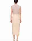 BEIGE STRIPED LALE BLOUSE WITH DRAPED NECKLINE