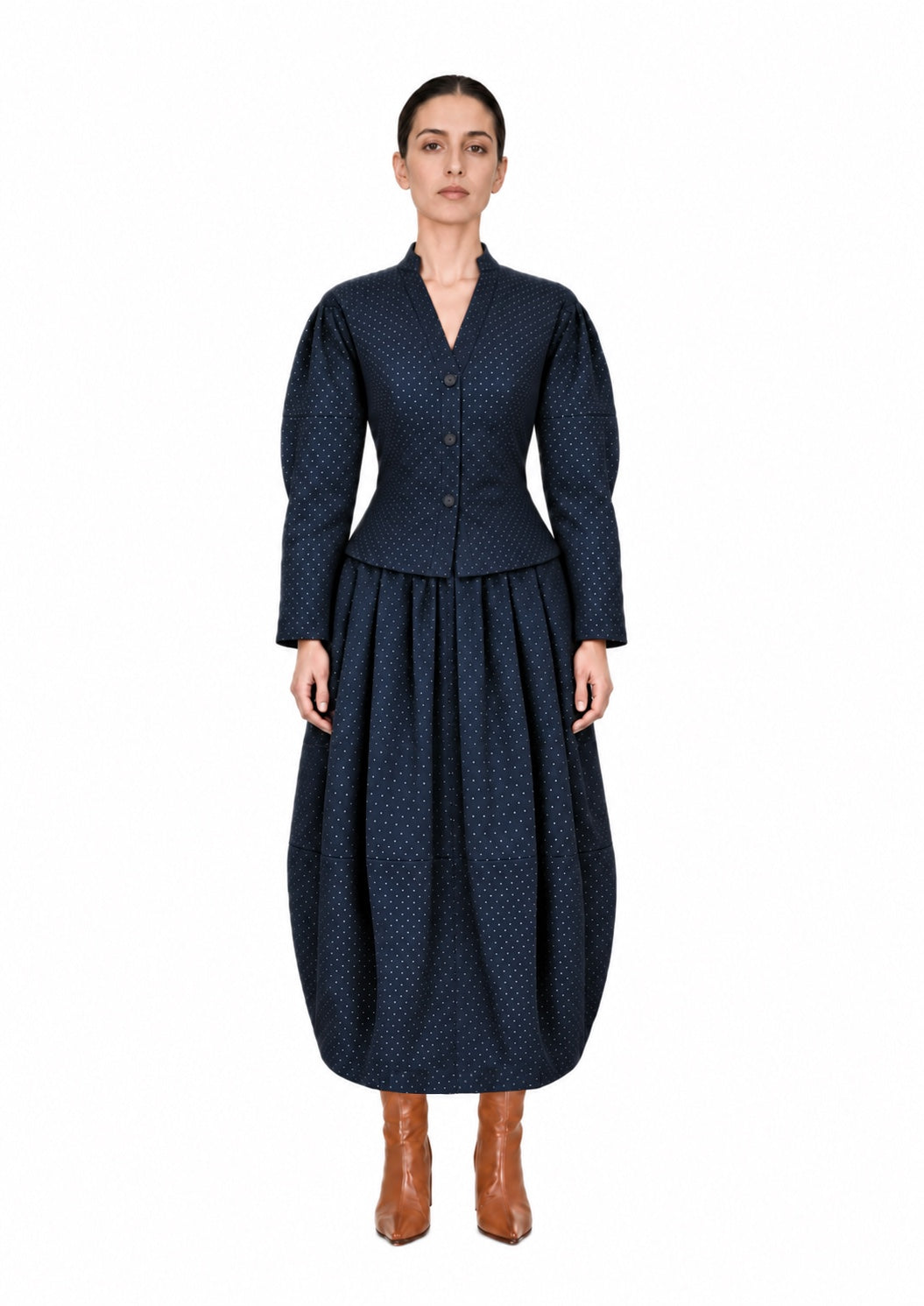 LIVIA NAVY BLUE SHIRT WITH WHITE POLKA DOTS