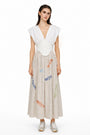 BLUE STRIPED LONG SKIRT WITH FISH PATTERNS