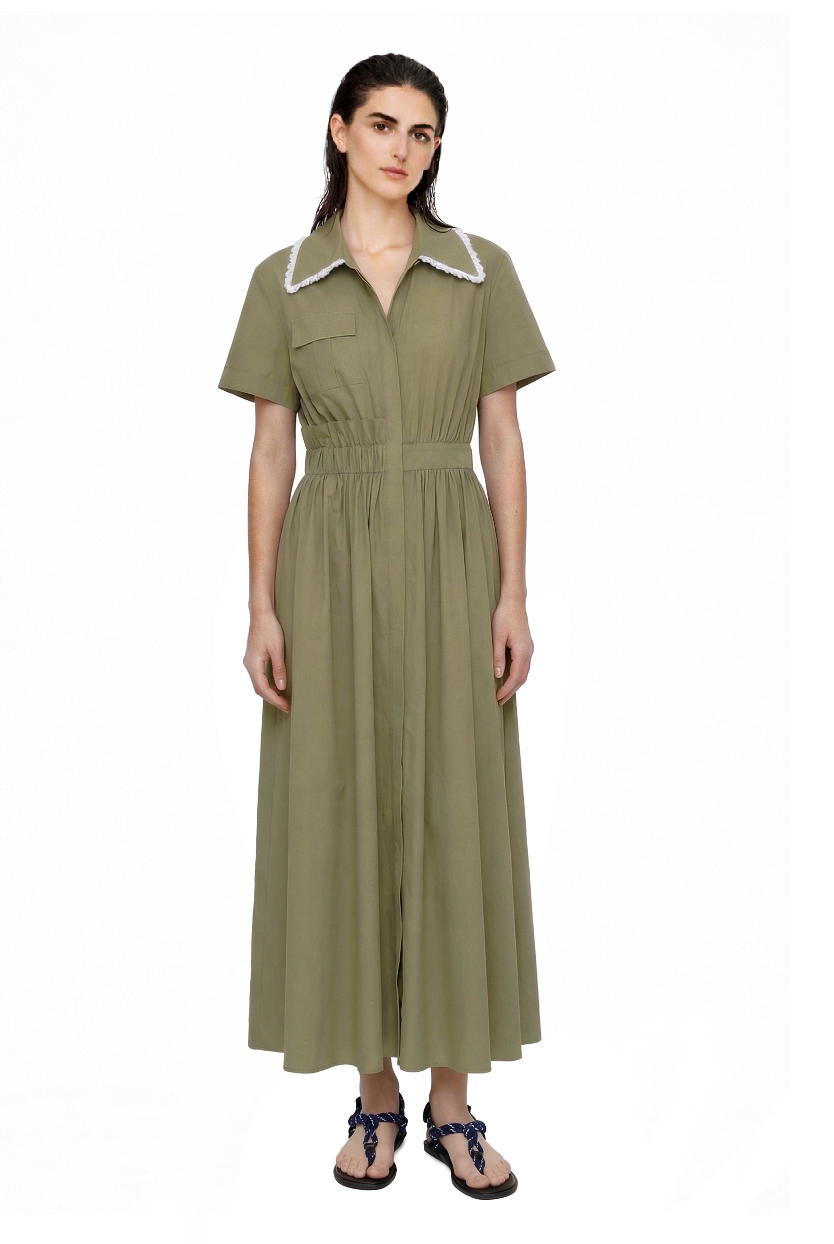 KHAKI POPLIN SHIRT DRESS