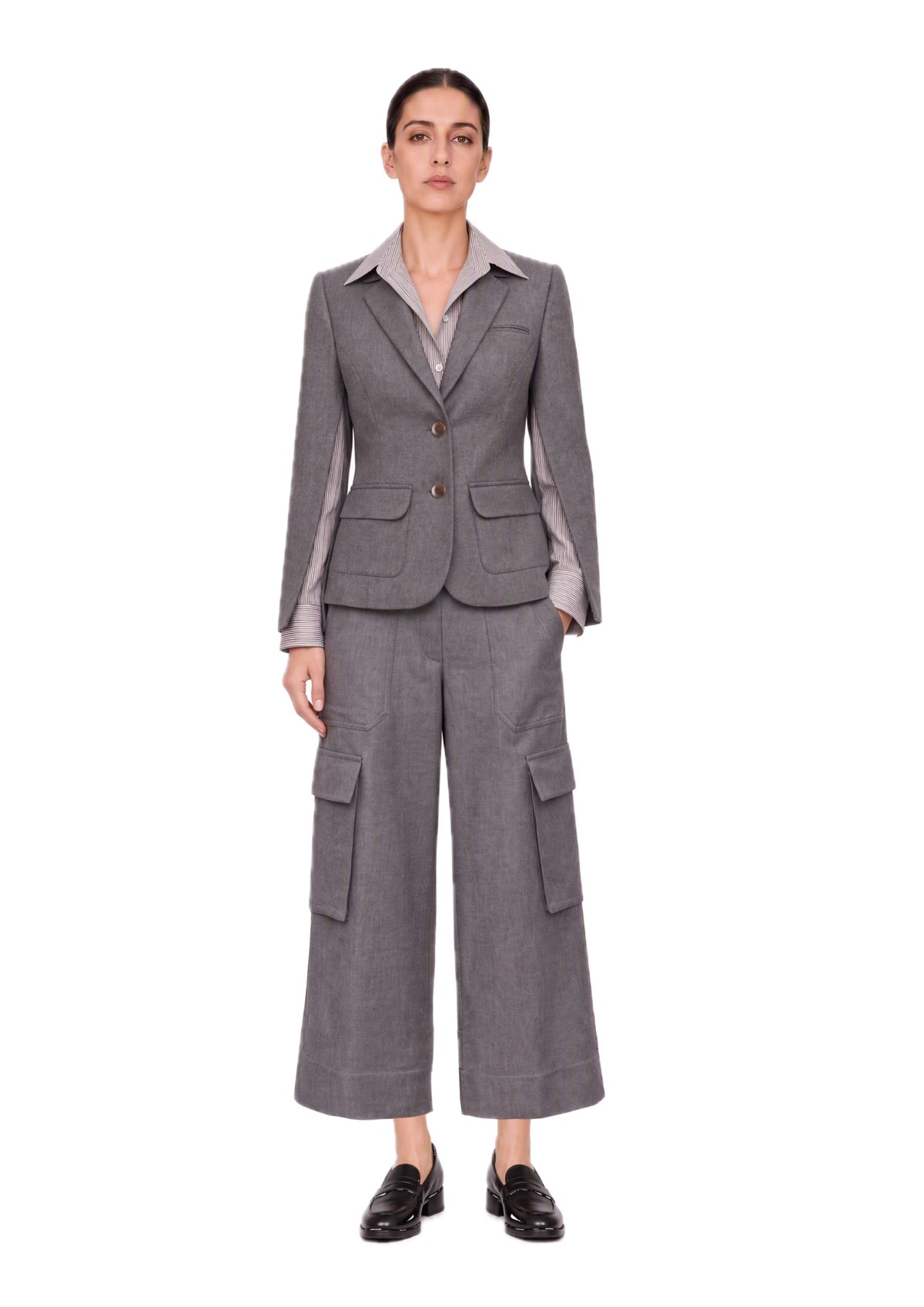 GREY GABARDINE CARGO PANTS