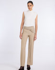 BEIGE STRIPED LALE BLOUSE WITH DRAPED NECKLINE