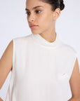 BEIGE STRIPED LALE BLOUSE WITH DRAPED NECKLINE