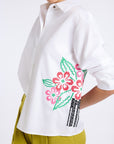 EMBROIDERY DETAILED CLASSIC WHITE SAKURA SHIRT