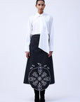 LASER CUT EMBROIDERED A-LINE SKIRT