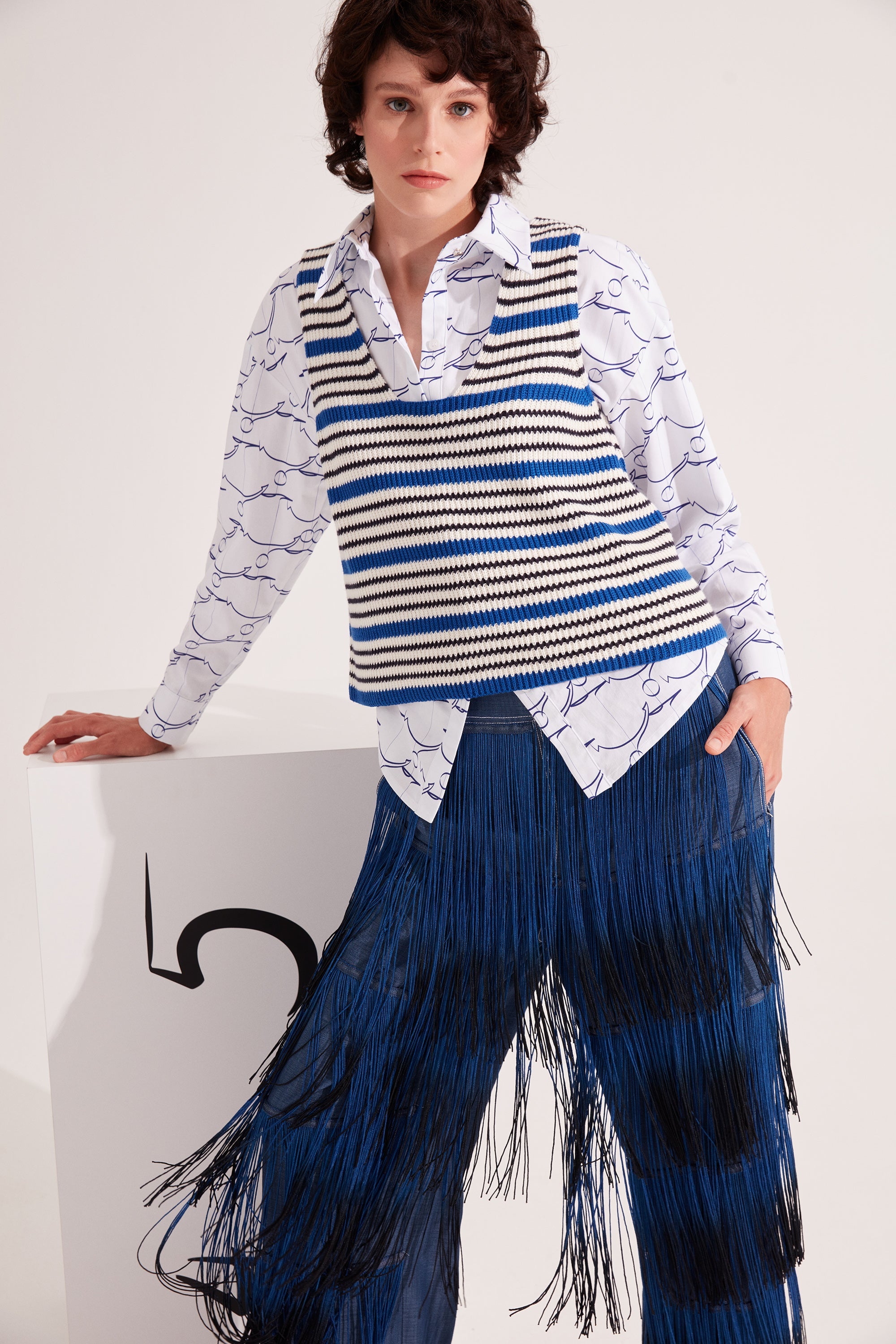 Marine Striped Cotton Knit Tank
