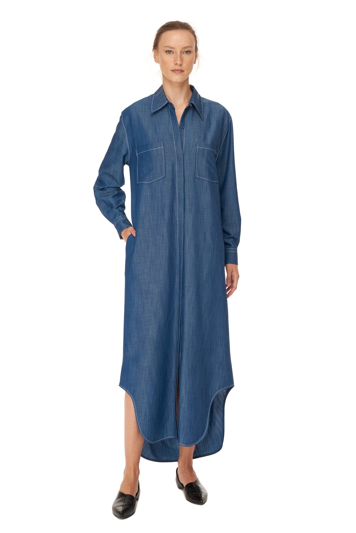 SHIRTDRESS WITH ADJUSTABLE BACK DECOLLETAGE