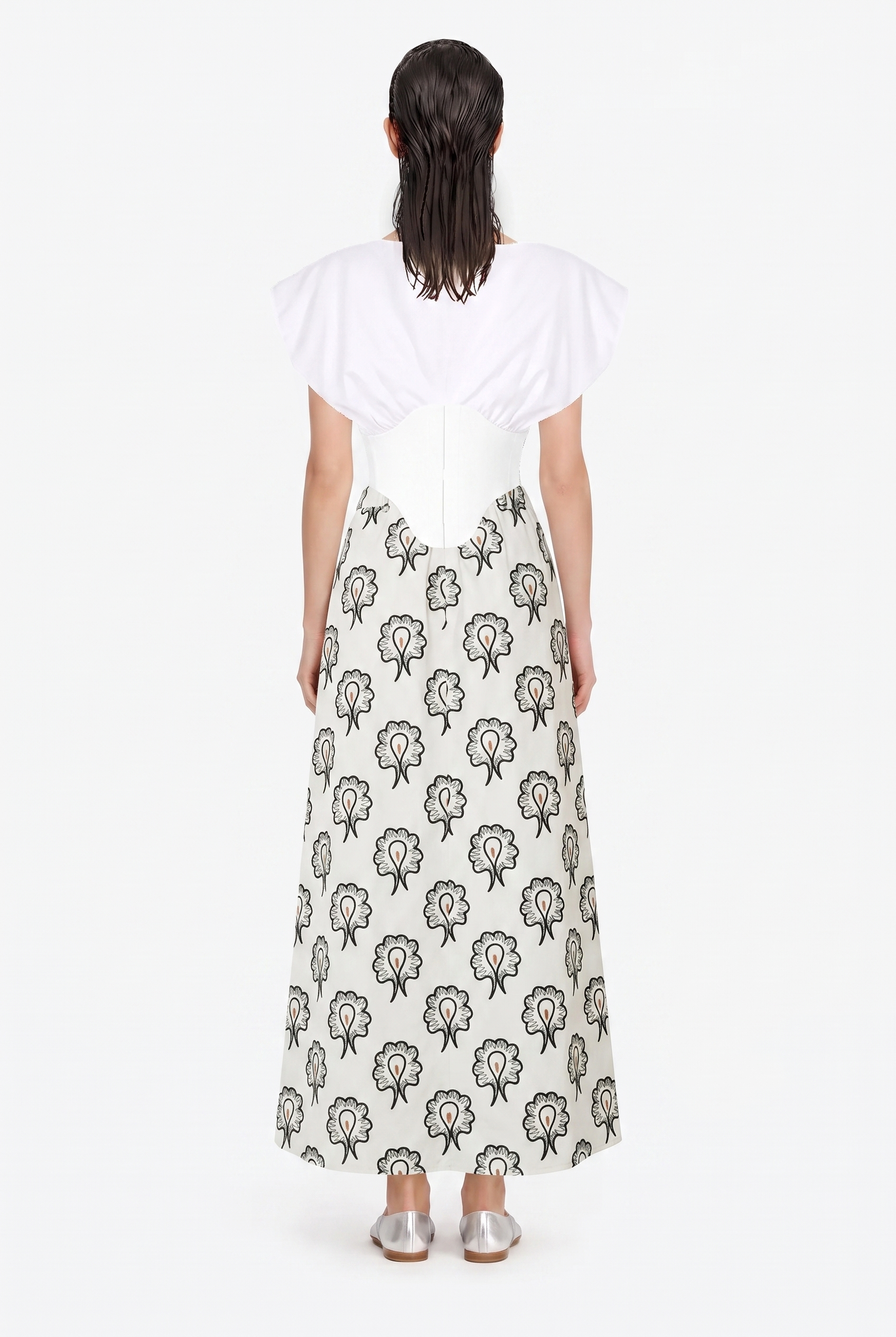 WHITE POPLIN SKIRT WITH EMBROIDERY