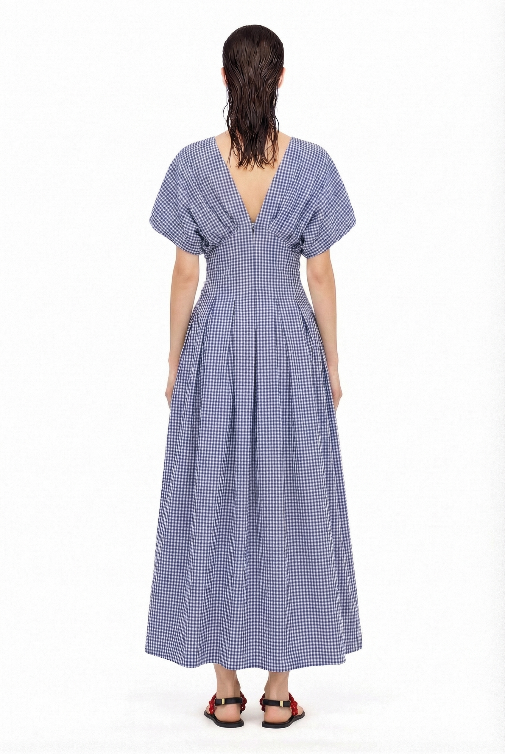 GINGHAM SHORT SLEEVED DRESS WITH TASSELS