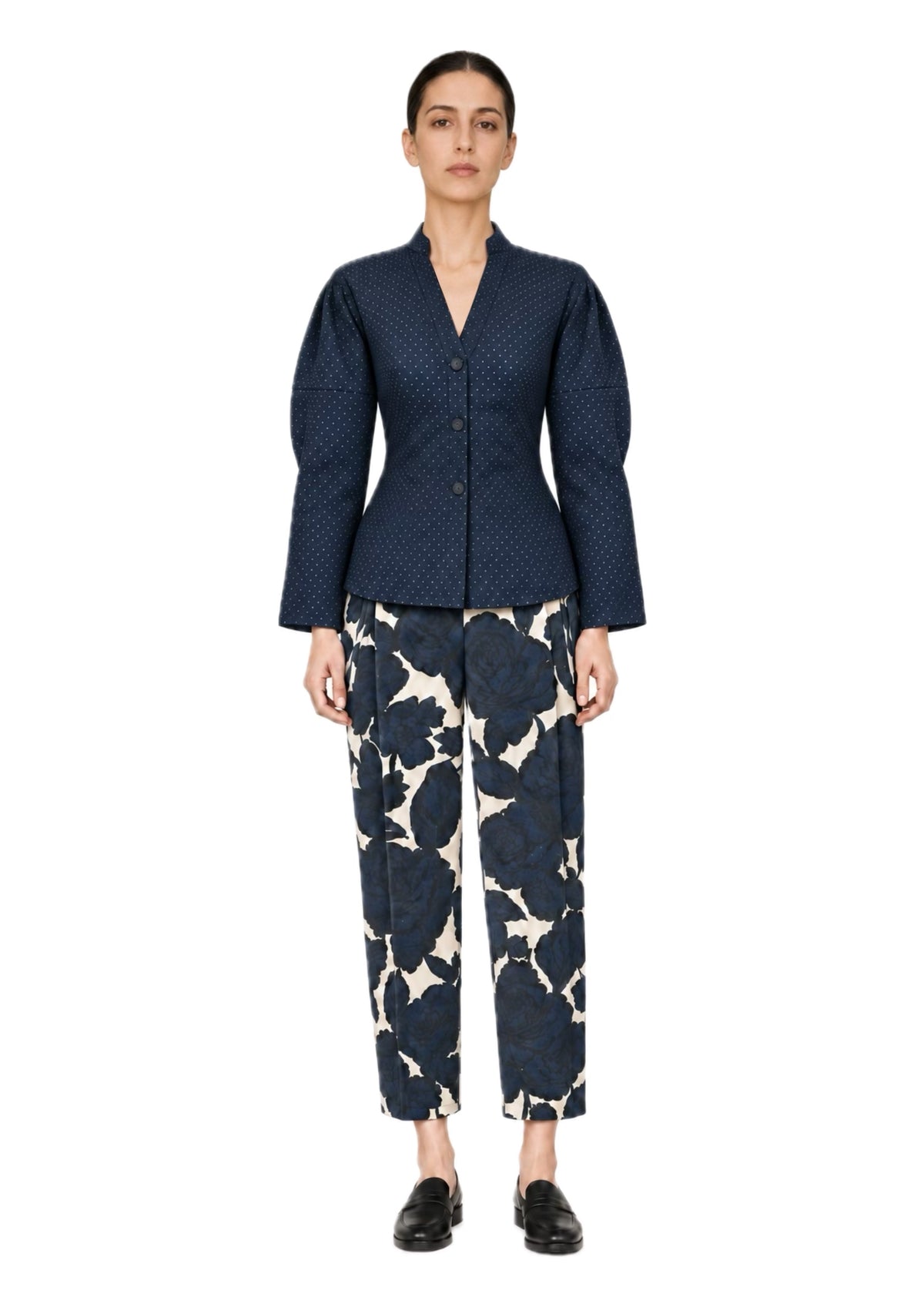 NAVY FLOWER PRINT PANTS
