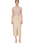 BEIGE STRIPED LALE BLOUSE WITH DRAPED NECKLINE