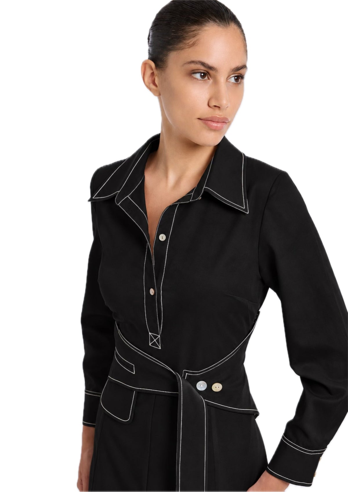 BELT DETAILED LONG SLEEVE DRESS