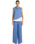 MANOLYA DOUBLE-LAYER BLUE BLOUSE