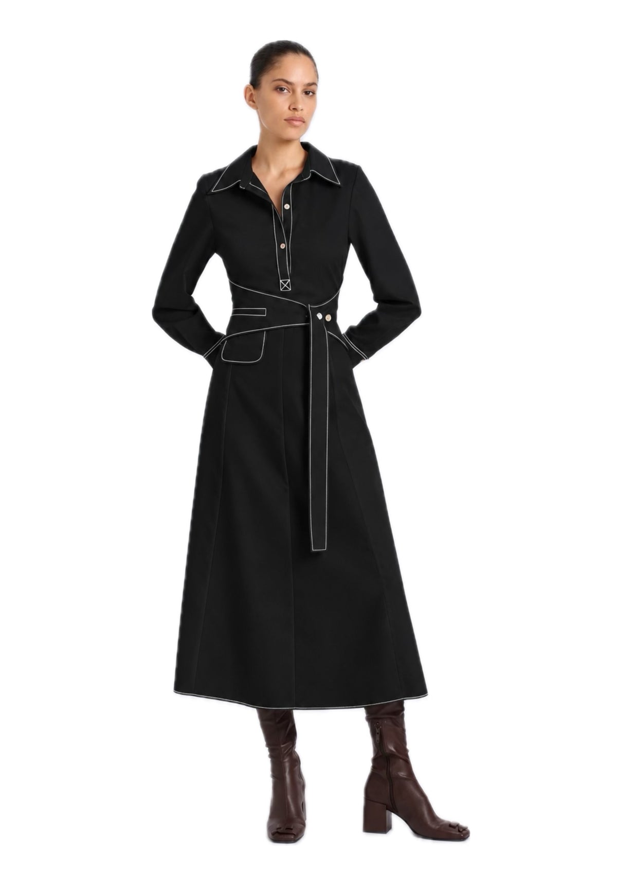 BELT DETAILED LONG SLEEVE DRESS