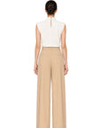 CAMEL PLEATED WIDE LEG TROUSERS