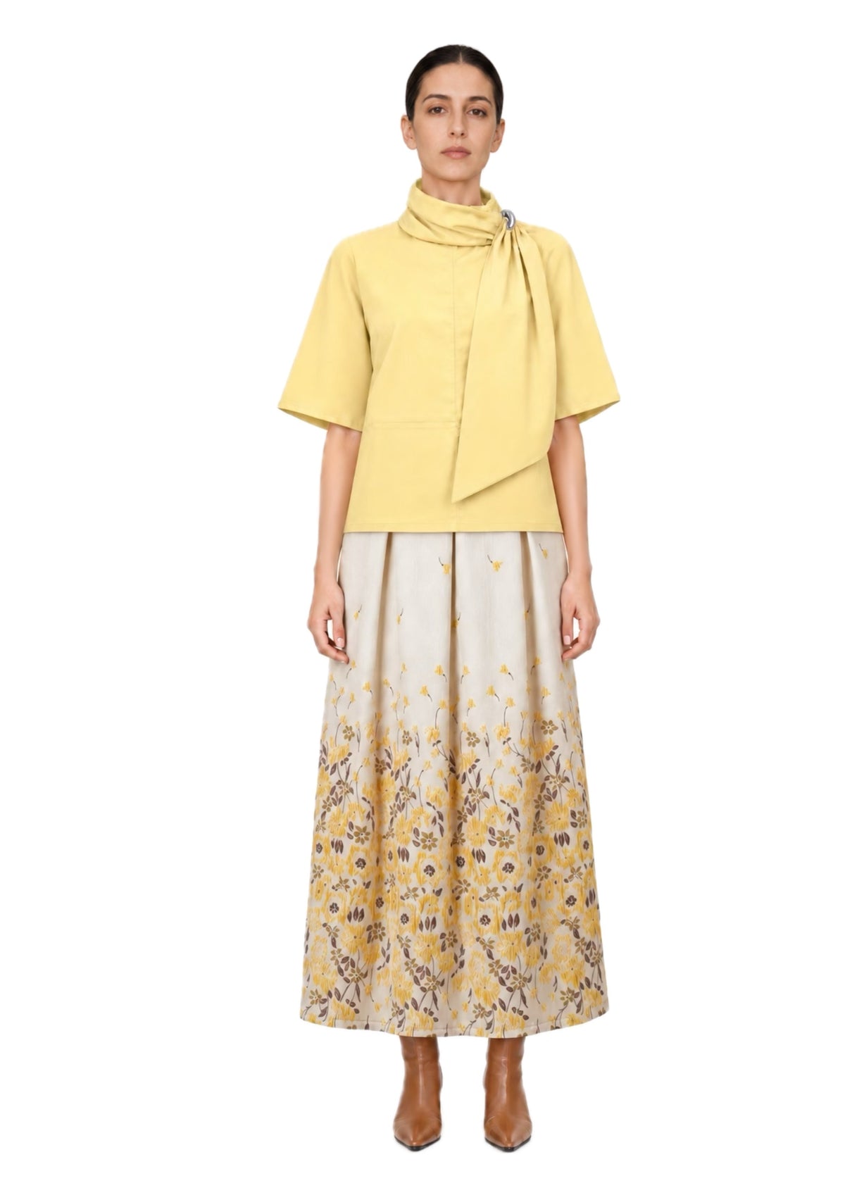 LILYUM BUTTER YELLOW SCARF NECK BLOUSE