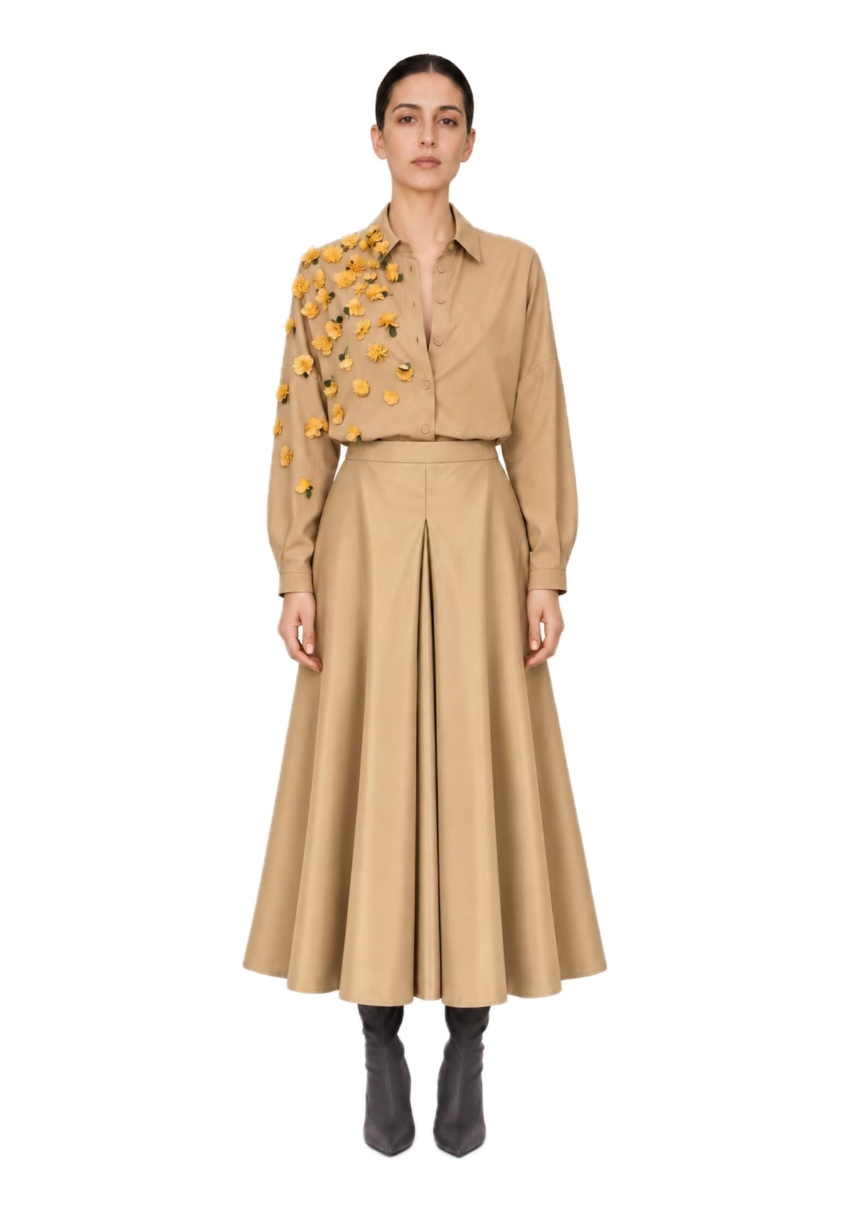 CAMEL TAFFETA SKIRT