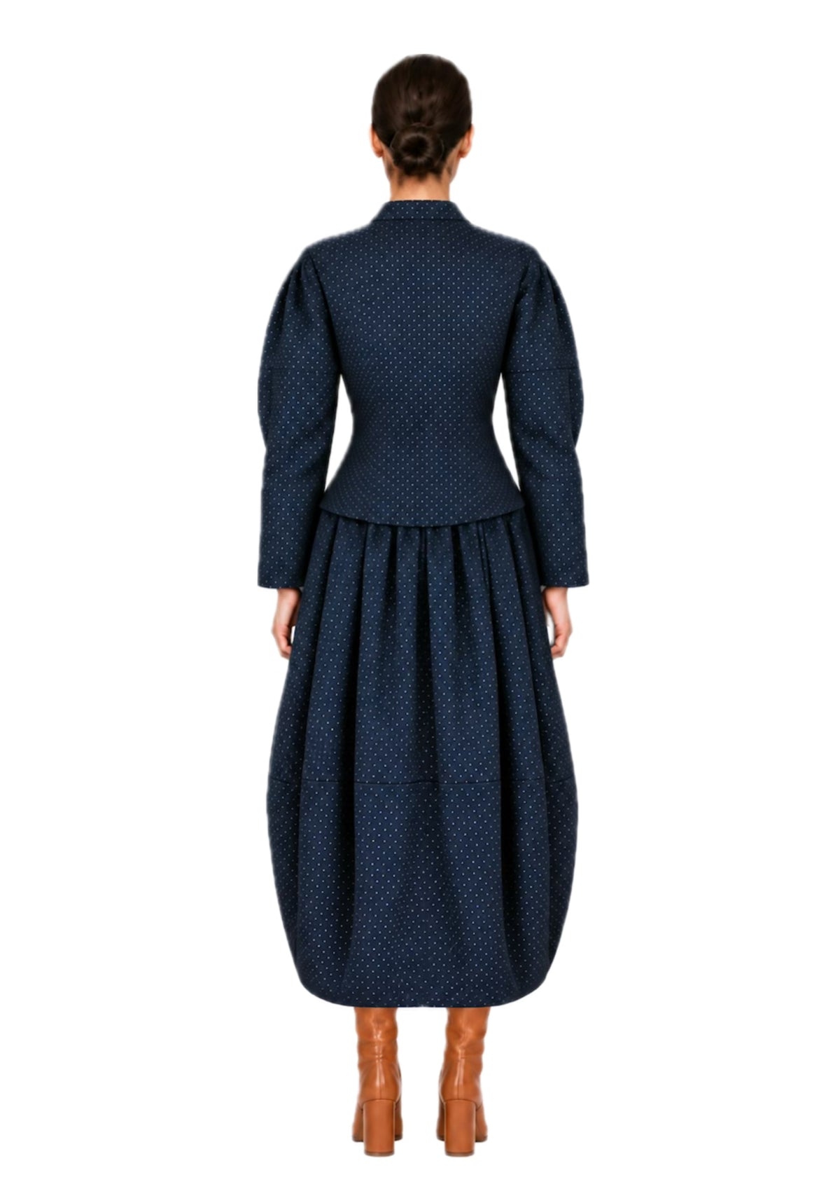 LIVIA NAVY BLUE SHIRT WITH WHITE POLKA DOTS