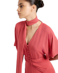 CORAL DRESS WITH SHAWL DETAIL