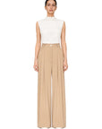 CAMEL PLEATED WIDE LEG TROUSERS