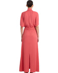 CORAL DRESS WITH SHAWL DETAIL