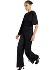 BLACK BEGONYA BLOUSE WITH SLIT SLEEVE DETAIL