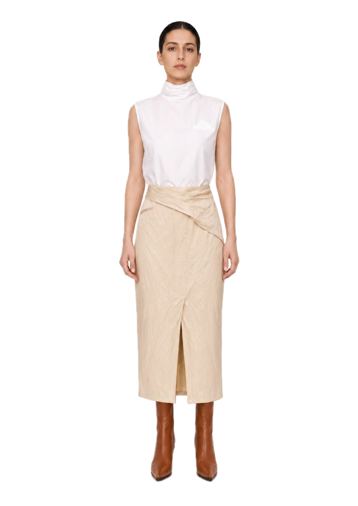 SCARF DETAILED BUTTER YELLOW SKIRT