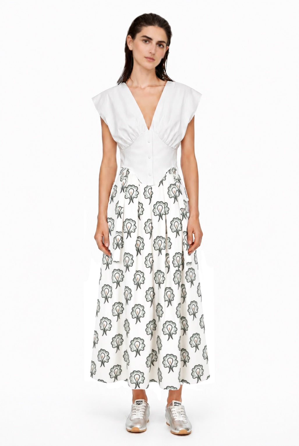 WHITE POPLIN SKIRT WITH EMBROIDERY